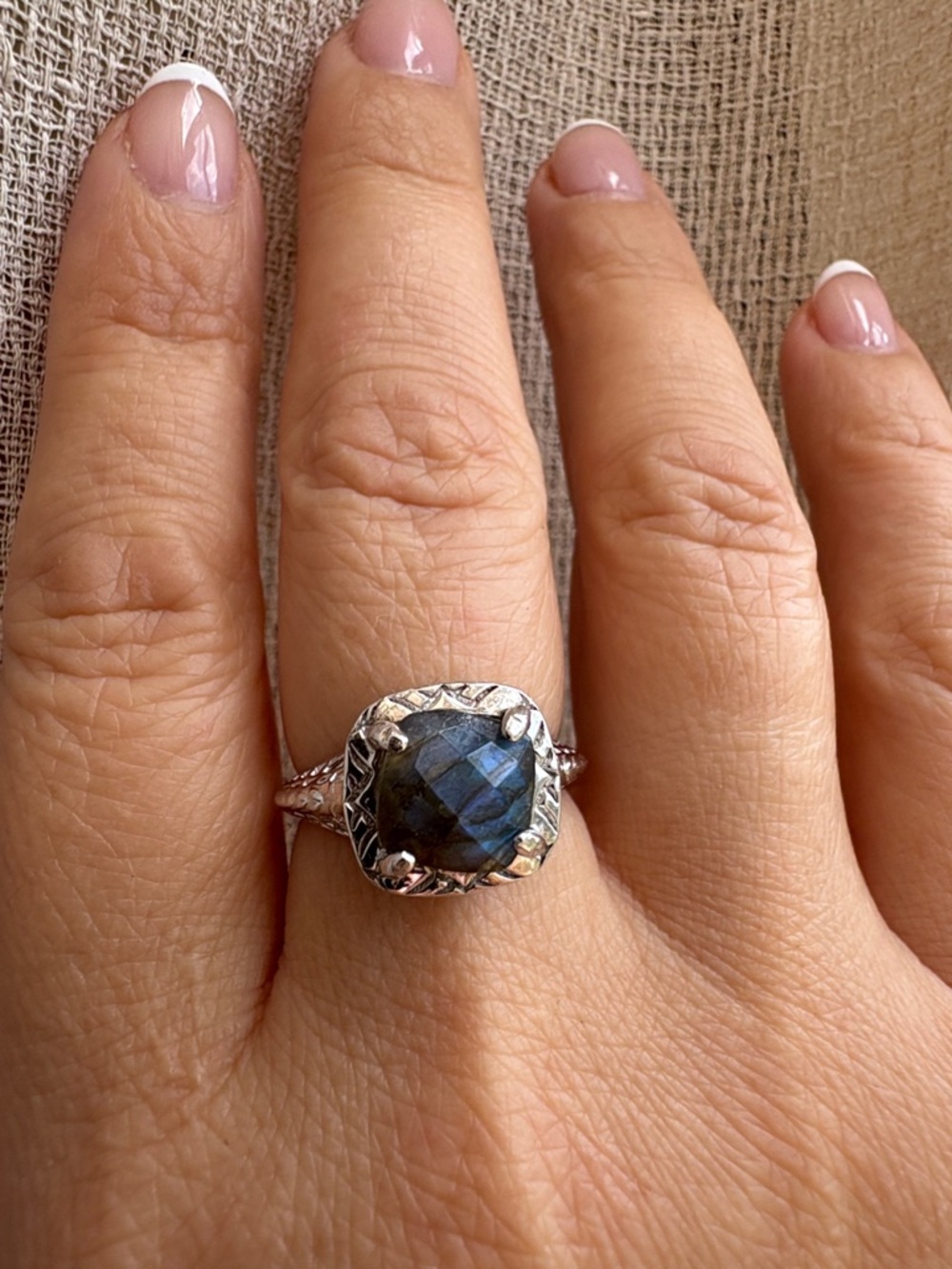 Sterling Silver Labradorite Cocktail Ring - Blue-Green Gemstone